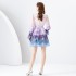 2024 Early Spring - Vacation Style V-neck Lantern Sleeve Wave Edge Colorful Mini Printed Dress Two Piece Set