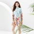 2024 Spring and Summer Wave Edge Wide Skirt Linen Short Mini Printed Dress