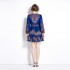 Original Spot | 2024 Spring/Summer Vacation New Deep Blue Strap Belt Retro Printed Dress