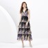 2024 Spring/Summer - Vacation Style V-neck Lantern Sleeve Wave Edge Colorful Mini Printed Cake Dress