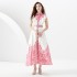 2023 Early Autumn Palace Style Flip Collar Single Front Small Flying Sleeve Printed Long Dress