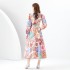 2024 Early Spring - Vacation Wrap V-neck Lantern Sleeve Long Printed Dress