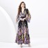 2024 Spring/Summer - Retro Deep V-neck Lantern Sleeve Wave Edge Wide Swing Painted Printed Long Dress