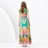 2024 Spring/Summer - Retro Deep V-neck Lantern Sleeve Wave Edge Wide Swing Painted Printed Long Dress