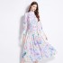 Original in stock | 2024 spring/summer floral ethnic style retro stand up collar lantern sleeve printed dress