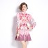 Original in stock | 2024 early spring temperament skirt patchwork print long sleeved slimming retro mid length dress