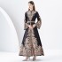 2024 Early Spring - Palace style stand up collar flared sleeve printed long lace dress