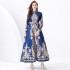 2024 Vacation - Palace style stand up collar lantern sleeve single placket printed long lace dress