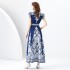 2024 Spring/Summer - Palace style lapel, sleeveless waist, wide skirt, printed long dress