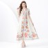 2024 Vacation - Vacation Style Suit Collar Short Sleeve Wide Swing Wave Edge Plant Printed Long Dress