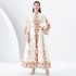 2024 Early Spring - Palace style stand up collar flared sleeve printed long lace dress