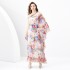 2024 Spring/Summer - Vacation Style One Shoulder Wooden Ear Strap Long Wide Swing Printed Dress