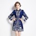 Real shooting spot | 2024 early spring new retro positioning flower shirt collar long sleeved waist slimming short dress