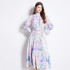 Original in stock | 2024 spring/summer floral ethnic style retro stand up collar lantern sleeve printed dress