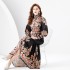 2024 Early Spring - Palace style stand up collar lantern sleeve wave side length retro printed dress