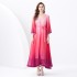 2024 Vacation - Vacation style V-neck flared sleeve pleated wave side length gradient printed dress