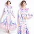 Original shooting | 2024 spring/summer new style temperament lapel slim fit medium long printed shirt collar dress