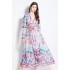 Original in stock | 2024 early spring vacation style temperament design sense V-neck printed long sleeved waist cinching dress