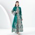 2024 Early Spring - Palace style stand up collar flared sleeve printed long lace dress