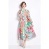 Original in stock | 2024 Spring new contrasting ethnic style retro stand up collar lantern sleeve printed dress