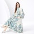 2024 Vacation - Palace style stand up collar flared sleeve single placket printed long lace dress