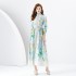 2024 Early Spring - Vacation style stand up collar lantern sleeves wave side length retro printed dress