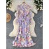 High end elegant socialite dress, women's dinner party dress, European and American heavy industry three-dimensional flower slimming fish tail long dress