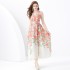 2024 Vacation - Suit Flat Collar Sleeveless Wide Swing Wave Edge Oil Painting Printed Long Dress