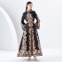 2024 Early Spring - Palace style stand up collar flared sleeve printed long lace dress