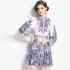 Original in stock | 2024 early spring temperament skirt patchwork print long sleeved slimming retro mid length dress