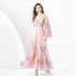 2024 Spring/Summer - Retro Deep V-neck Lantern Sleeve Wave Edge Wide Swing Painted Printed Long Dress