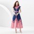 2023 Early Autumn Palace Style Flip Collar Single Front Small Flying Sleeve Printed Long Dress