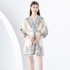 2024 Early Spring - Vacation style V-neck pleated lantern sleeves retro printed mini dress