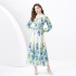 2024 Spring/Summer - Vacation style retro stand up collar single breasted printed wide swing long dress