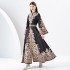 2024 Early Spring - Palace style stand up collar flared sleeve printed long lace dress