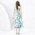 2024 Spring/Summer - Retro Stand cut V-neck Sleeveless Wide Swing Printed Long Dress