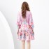 2024 Spring/Summer - Retro painted stand up collar with raglan sleeves and wavy edge printed dress