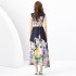 2024 Spring/Summer - Vacation style flat collar sleeveless wide wavy edge oil painting printed long dress