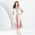 2024 Early Spring - Vacation Style Flip Collar Lantern Sleeve Retro Painted Printed Mini Dress