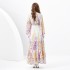 2024 Spring/Summer - Retro Deep V-neck Lantern Sleeve Wave Edge Wide Swing Painted Printed Long Dress