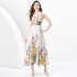 2024 Spring/Summer - Vacation style flat collar sleeveless wide wavy edge oil painting printed long dress