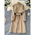 British style tied waist mid length knee length coat 2024 new French retro lapel casual trench coat jacket