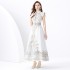 2024 Vacation - Palace Style Flip Collar Sleeveless Waist Wide Skirt Printed Long Dress