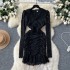 Feminine sexy dress 2024 autumn socialite temperament V-neck pleated waist slimming long sleeved lace base skirt