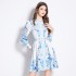 Original in stock | 2024 early spring retro palace style stand up collar single breasted lantern sleeves cinched waist slimming dress