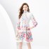 2024 Spring/Summer - Retro painted stand up collar with raglan sleeves and wavy edge printed dress