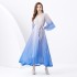 2024 Vacation - Vacation style V-neck flared sleeve pleated wave side length gradient printed dress