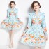 Original in stock | 2024 Spring/Summer Retro Palace Style V-neck Single breasted Lantern Sleeve Short Dress