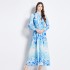 Original Spot | 2024 Spring Ethnic Style Retro Positioning Printed Shirt Lantern Long Sleeve High Waist Dress