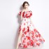 Original shooting | 2024 new ruffled edge one piece collar, waist cinched, big swing beach skirt, split chiffon dress for women